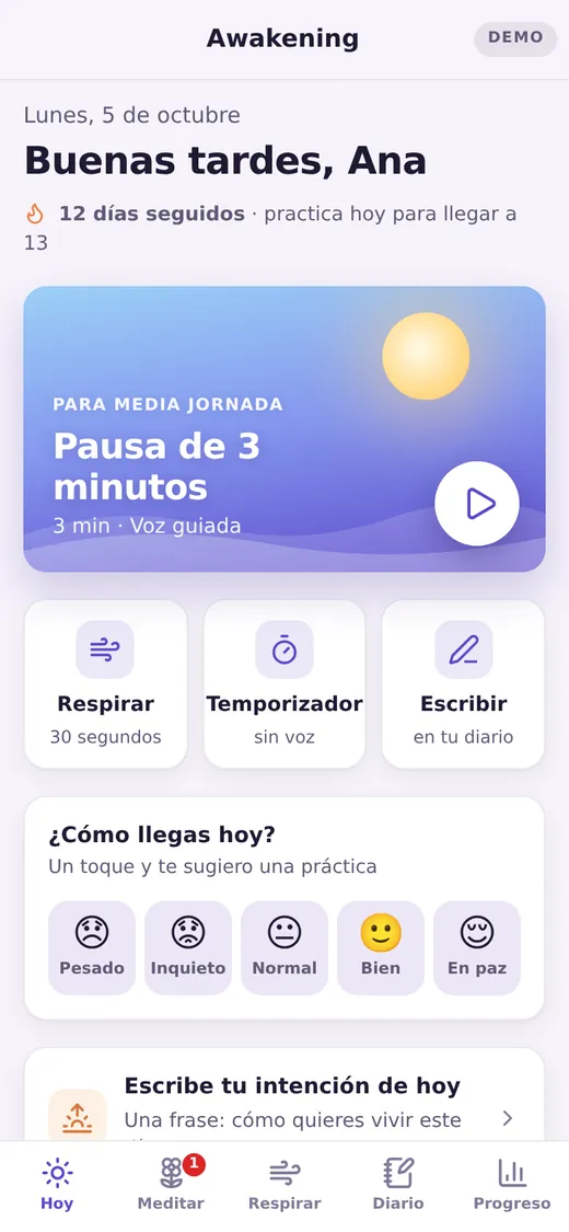 Pantalla de inicio de Awakening