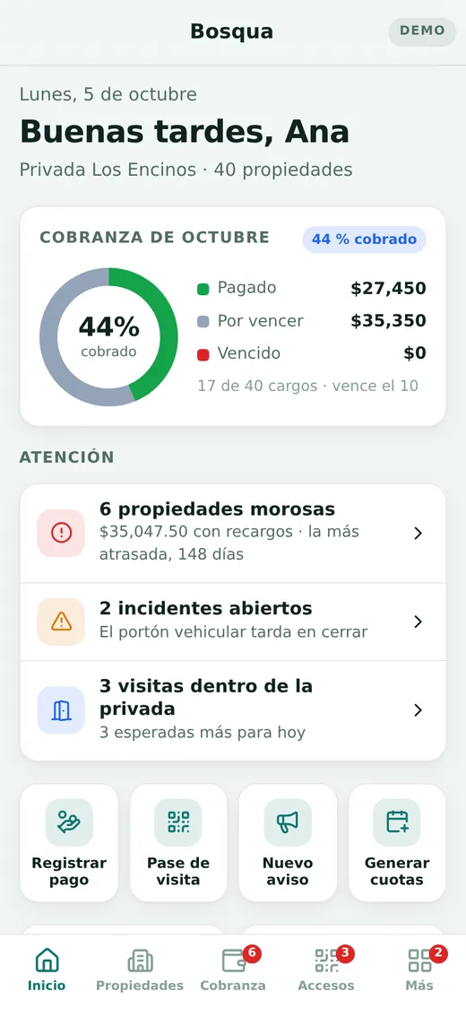 Pantalla de inicio de Bosqua