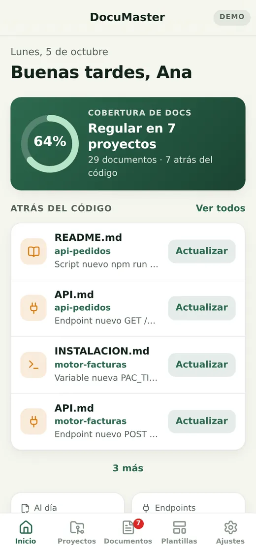 Pantalla de inicio de DocuMaster